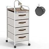 4 Drawer Fabric Dresser Storage Tower with Wheels, Keggs Storage Cart 4 drawers white Dresser Chest...