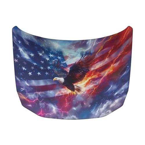 Image of USA Flag Eagle Car Hood Cover Cool Lightning Design Auto Hood Flag 4th of July Patriotic Decorations Waterproof Sunproof Stretchable Automotive Exterior Accessories