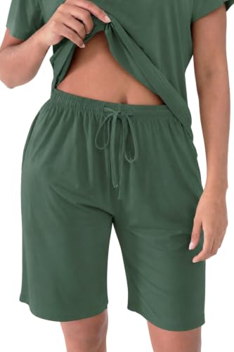 Image of Joyaria Cooling Bamboo Viscose Pajamas Bermuda Shorts Set for Women