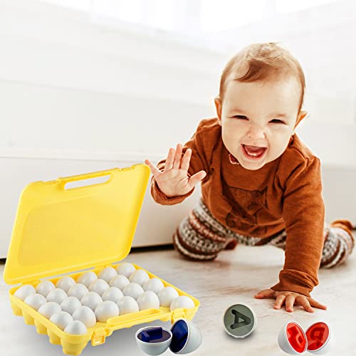 Dimple 26 Abc Alphabet Egg Matching Toy Play Matching Eggs Easter Toy W/Holder - Egg Toys For Toddlers Stem Egg Toys - Colors & Shapes Recognition Toys For Kids - Educational Color Sorting Toy Eggs #TOP6