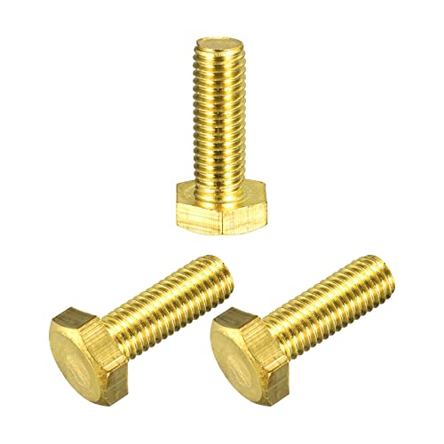 Image of uxcell Brass Hex Bolts, M10x30mm 3pcs Fully Thread Grade 4.8 Solid Brass Hexagon Head Bolt Machine Screws for Machinery