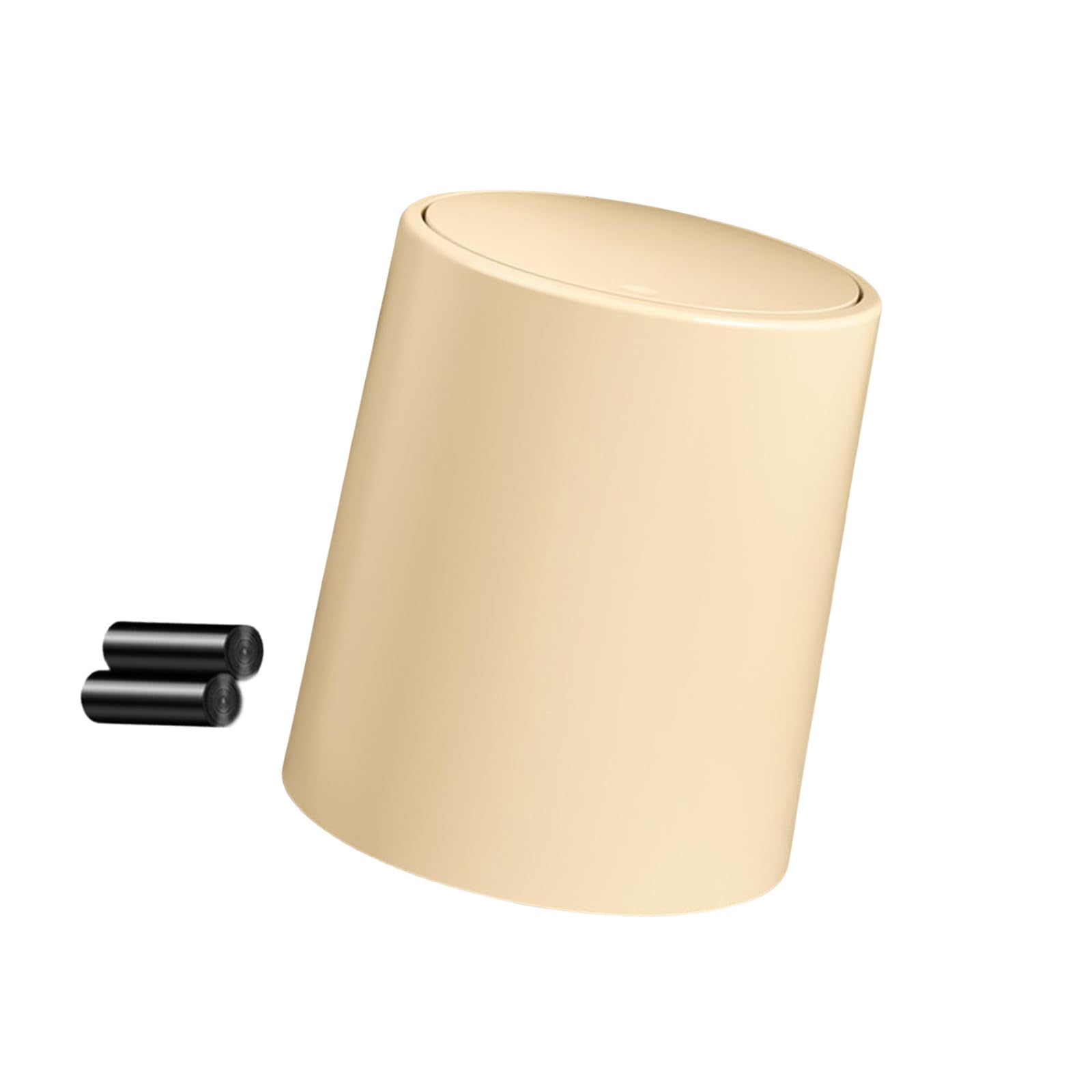 Buxuaaaa Cream Color Space Saving Press Lid Garbage Trash Can Waste Bin For Kitchen And Bathroom Use Press Top Trash Can
