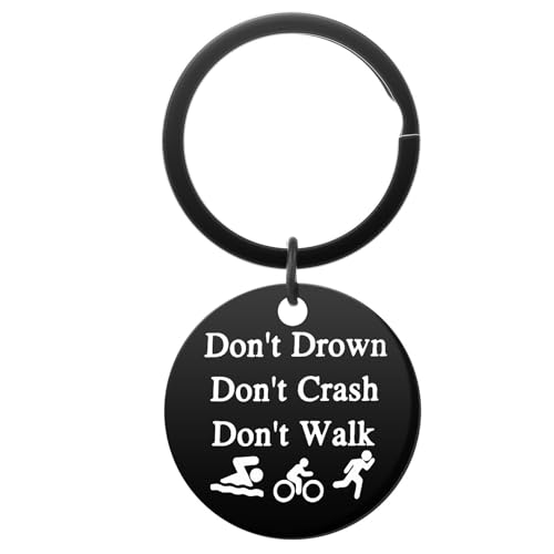 Jesemiah Portachiavi motivazionale per triathlon, con scritta in lingua inglese "Don't Drown Don't Crash Don't Walk", regalo ispiratore per atleti, nero, taglia unica