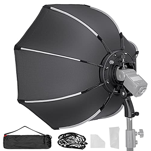 FOMITO On-Camera Octagonal Softbox 25.6 inch/65cm Quick Release Light Soft Box KS2-65 with S-Type Bracket Mount, Honeycomb Grid for Canon Nikon Yongnuo Godox Neweer Flash Speedlite