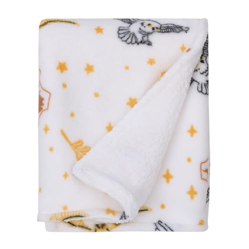 Image of Warner Brothers Harry Potter White, Gold, and Tan Super Soft Sherpa Baby Blanket