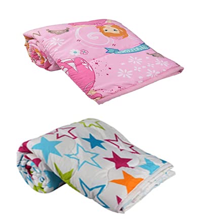 Manonita Enterprises Kids Microfiber Star and Cartoon Star and Magic Princess Design Print Reversible Single Bed AC Blanket/ Dohar / Quilt (White) -Combo Set of 2 Pc