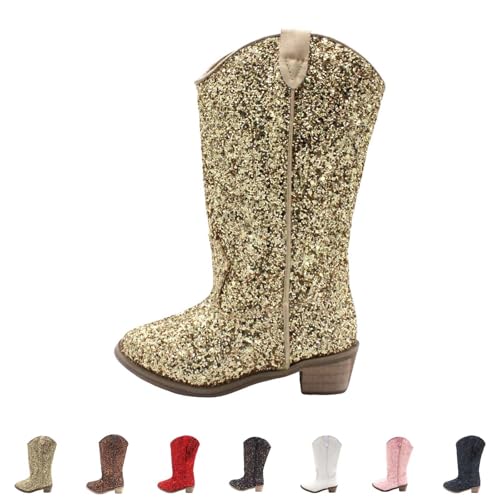 Girls Cowboy Sparkly Boots Pull On Non Slip Boots Pointed Toe Mid Calf Western Low Heels Boots for Little Kid Big Kid3