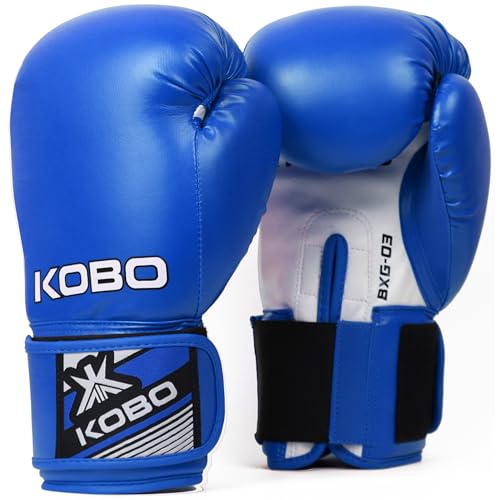 Kobo BXG-03 P.U Leather Boxing Gloves Punching Bag Gel Sparring Training Gloves for Gym Muay Thai Style Punching Bag Mitts Fight Gloves Men & Women (Blue)