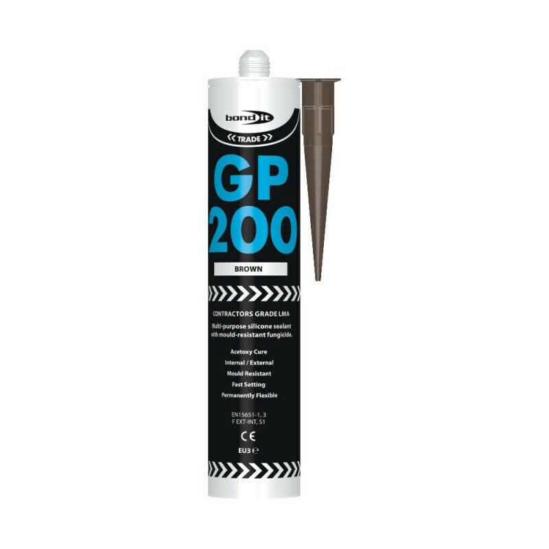 Bond-It GP200 General Purpose Silicone Sealant Waterproof - EU3 Cartridge 280ml Bath Shower Basin Window Frames Quick Drying (Brown)