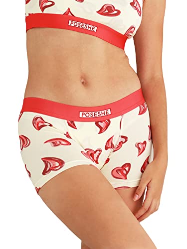 Poseshe Women's Boxer Briefs 3" Inseam, Boyshorts Panties Underwear, Sweetheart - 3 Inseam 1X(14W-16W) #TOP10