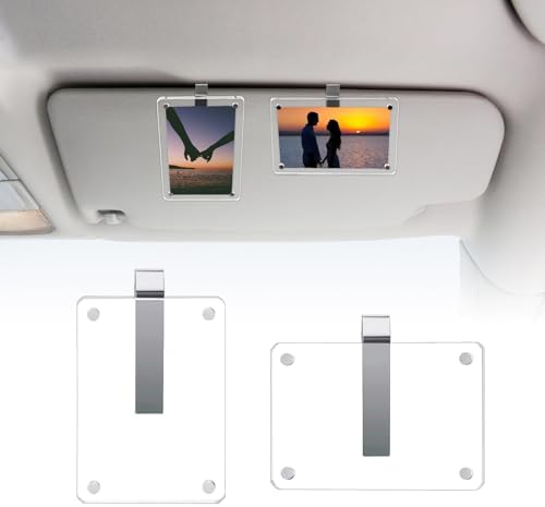 1797 2 Pack Car Sun Visor Photo Holders Picture Frame Clip Magnetic Acrylic Display Horizontal Vertical fit Wallet Size Photos 3.5 x 2.4 inch