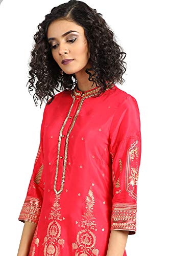 Image of W Wishful Pink Mandarin Neck Printed Kurta