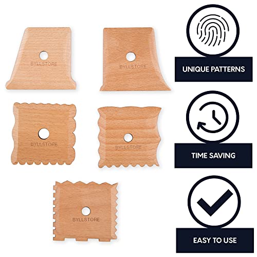 Byllstore Pottery Foot Shaper Tools & Texture Ribs | 2, 3 & 5-Packs | Texture Trimming For Clay & Ceramics | Beech Solid Wood | (3-Pack) #TOP4