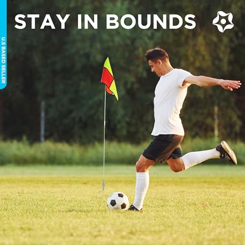 Get Out Shop Soccer Corner Flags Set of 4 - 60 Inch Training Agility Poles with 17 x 13 Inch Flags - Spring Mounted Spike Anchored for Outdoor Grass Fields - Thumbnail 5