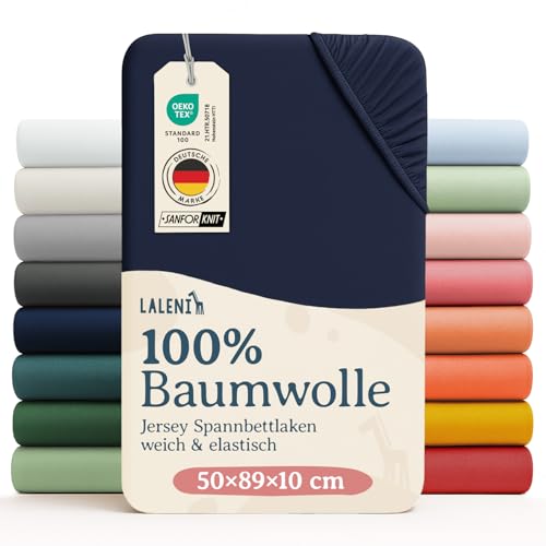 Laleni Jersey Spannbettlaken, 50x89cm, für Baby Beistellbett & Stubenwagen, 100% Baumwolle, Oeko-TEX Zertifiziert, Blau