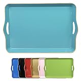 Leemxiiny Teal Blue Decorative Tray for Coffee Table with Handles, Plastic Rectangular Serving Tray