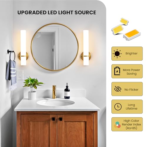 Image of AIJIASI Wall Sconces - 15 inch Gold Wall Sconces Set of Two Modern Bathroom Sconce 15W Dimmable LED Wall Sconce Light with Acrylic Lampshade, Bathroom Vanity Light for Mirror Living Room Hallway 3000K