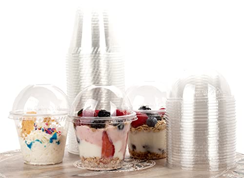 GOLDEN APPLE, 9oz-25sets. Clear Plastic Cups with no holes Dome lids, BPA Free