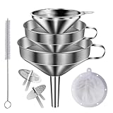 Stainless Steel Funnels for Kitchen use,3PCS Large Kitchen Metal Funnel with 2 Removable Strainer,Cleaning Brush,200 Mesh Food Filter,Funnel for Filling Bottles,for Transferring of Liquid,Oils,Jam