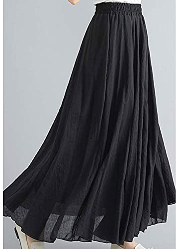 Kedera Women's Bohemian Style Elastic Waist Band Flowy Full Circle Cotton Linen Long Maxi Skirt Dress2