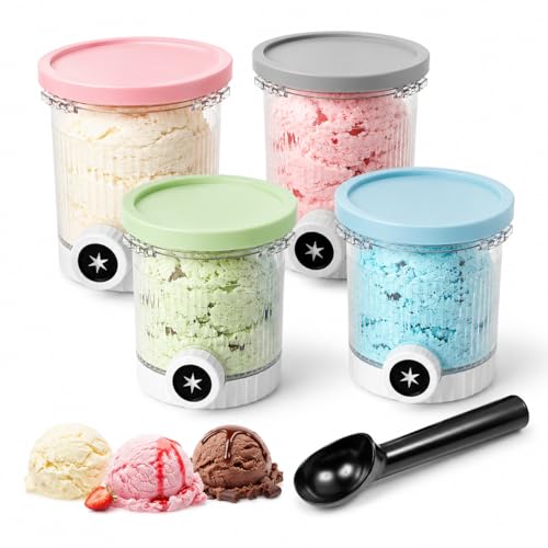 ELESKY 4 Stück Creami Swirl Behälter kompatibel mit Ninja CREAMi NC700/NC701EU Serie 480 ml Eisbehälter mit farbigen Deckeln BPA-frei & spülmaschinenfest