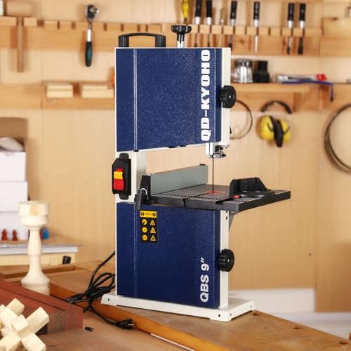 QD-KYOHO Band Saw, Portable 9-Inch Bandsaw for Woodworking, 2526 FPM Benchtop, 1/3 HP(output), 120 V 2.5-Amp Motor, Band Saws with Cast-Aluminum Worktable with Scale, Steel Bandsaws with Miter Gaug