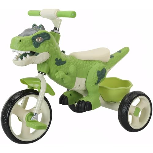 PRMTYUP Triciclo para Niños, Triciclo De Ruedas Grandes con Diseño De Dinosaurio para Niños, Bicicleta para Niños En Edad Preescolar Al Aire Libre, Regalo para Niños Y Niñas,Verde
