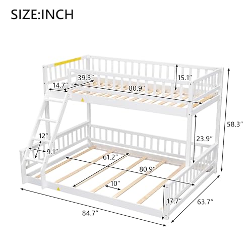 Merax Twin XL Over Queen Floor Bunk Bed with Ladder and Guardrails, Bedroom Wood Bunk Bed Frame for Kids/Teens/Youths/Adults, Space Saving & Noise Free, No Box Spring Needed, White - Image 3