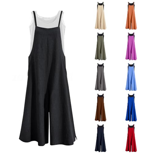 Damen Latzhose Lässiger Trägerhose Weites Bein Sommerhose Oversized Freizeithose Loose Boho Hose Baggy Jumpsuit Ärmellos Overall Frühling Sommer Outfit Mit Taschen