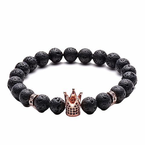 Bracelets de bijoux en pierre de lave avec pendentif couronne