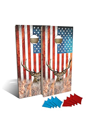 Slick Woody's Cornhole Co Big Buck Cornhole Set With 8 Cornhole Bags, Baltic Birch Plywood Tops For The Smoothest Flattest Playing Surface, Retractable Legs And Back Bounce Brace #TOP29