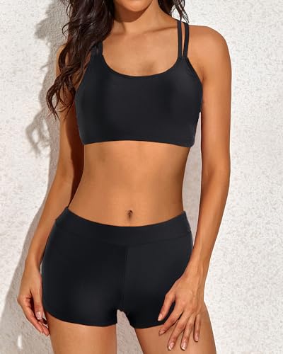 Holipick 3 Piece Athletic Tankini Swimsuits for Women Swim Tank Top Bathing Suits with Boy Shorts and Sports Bra Swimwear4