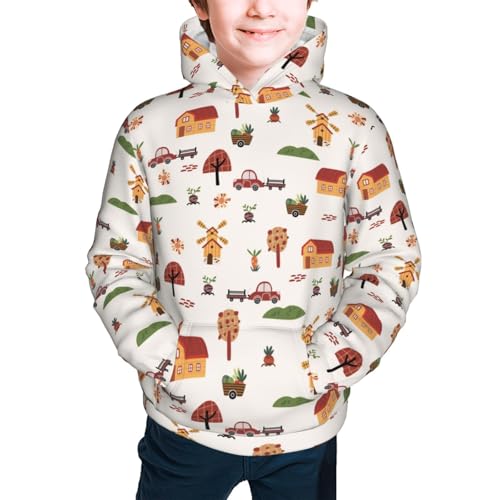 Houses and Windmill Kid Hoodies Boys Sweatshirts Girls Pullover with Pocket3