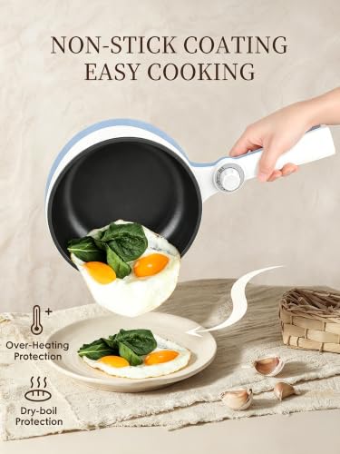Image of Audecook Electric Hot Pot Mini Electric Skillet Adjustable Power Nonstick | Portable Cooking Pot Multi Ramen Cooker for Noodles, Soup, Steak, Eggs, Oatmeal, Home, Office, Dorm Room, and Travel
