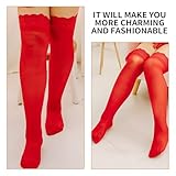VILITI Knee High Socks,Women's Hold-up Stockings Sexy Patterned Long Lace Thighs Bands Anti-Skid Silk Stocking Womens Thigh High Stocking Naughty Tight Pantyhose,for Adult Halloween Christmas (red) - Image 6