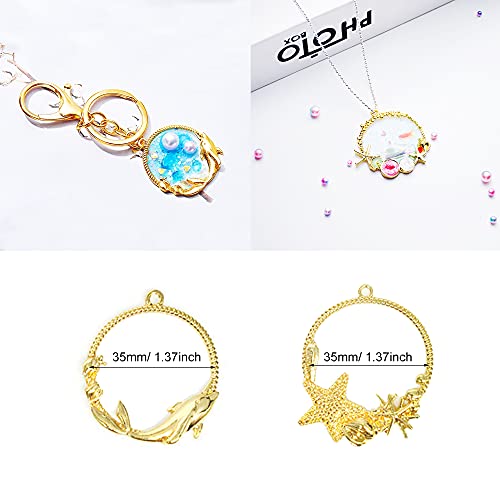 NA Allazone Open Bezel Charms, 28 PCS Sea Theme Open Bezels for Resin 7 Style Alloy Frame Pendants Gold Hollow Resin Frames for Resin Casting, Necklaces Earrings Making Supplies - Image 3