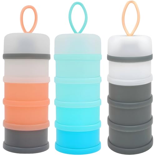Texvora 3 PCS Travel Powder Container, 4 Layer Stackable Snack Containers, Protein Container To Go with Hanging Ring, Romantic Pink, Dreamy Green, Gray, White, Large Capacity for Travel and Gym - Image 4