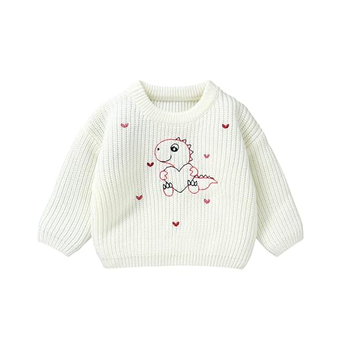Girls Cartoo𝐧 Dinosaur Print Sweater Cute Long Sleeve Crewneck Knit Pullover Unisex Mash Long Sleeve Knitwear