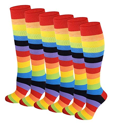 6 Pairs Women's Fancy Design Multi Colorful Patterned Knee High Socks