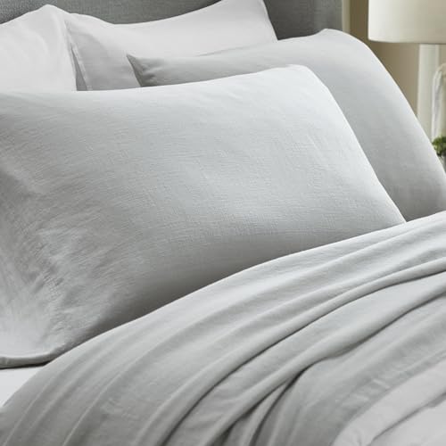 Superior Chloe 100% Cotton Percale Pillowcase Set, Pillow Case 2 Pack, Vintage Wash, Boho Chic Decor, Modern Linen Texture Bedding, Home Bedroom Basics, Accent Essentials, Set of 2, King Size, Silver