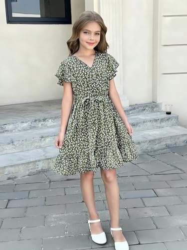 GOKISTOTR Green Dress for Girls 10-12 - A Charming Short-Sleeved Polka-Dot One-Piece Skirt with an Adjustable Belt Perfect for Kids Sizes 5T/6T/8T/9T/10T/11T/12T/13T/14T — view 5