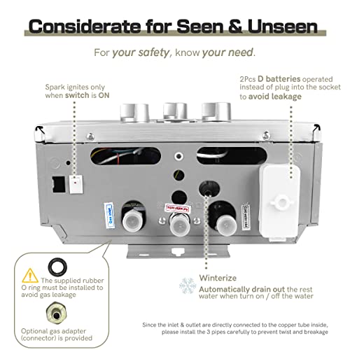 12LPM Gasdurchlauferhitzer,24KW LPG Durchlauferhitzer mit Super Niedrigem 0,2 bar Startwasserdruck,für Zuhause,Wohnmobile,Kabinen,Scheunen,Geeignet für Propan & Butan