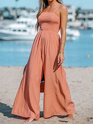 Cupshe Women's Smocked Wide Leg Jumpsuit Spaghetti Straps Romper Sleeveless Tube Neck Outfit Orange #TOP2