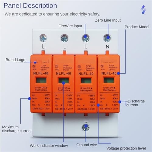 Parafoudre AC SPD 20KA capacité de décharge élevée 385V protection modulaire 2P