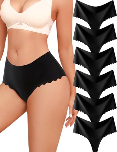 Image of ALL OF SHE Thongs for Womens High Waisted Seamless Underwear for Women 6 Pack Wave Edge No Show Sexy Panties