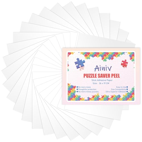 Ainiv 32PCS Hojas de Pegamento para Puzzles, Despegable Cola Papel Adhesivo, Lámina Adhesivas para Rompecabezas para Preservar 4000PCS, Lámina Accesorios Puzzle para Asegurar y Proteger