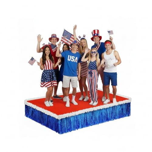 Suncalla 17 Pcs Patriotic 4th of July Parade Float Decorations for Trailer 250 Anniversary Independence Day USA Parade Float Decorating Kit Accessory Include Floral Sheeting Twist Foil Metallic Fringe