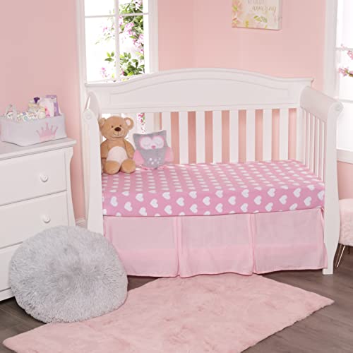 Image of 2 Pack Fitted Crib Sheets for Girls in 100% Jersey Knit Cotton - Baby Girl Crib Mattress Sheets in Pink and Purple Heart and Polka Dot Designs by Everyday Kids; Sweet Baby Girl Nursery Theme