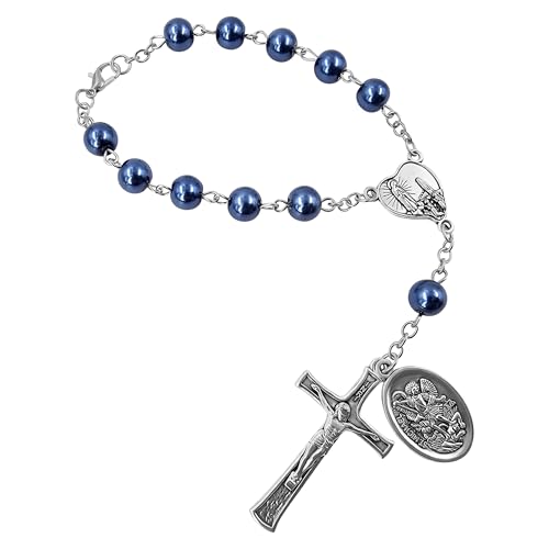 Chapelet voiture Saint Michel ange gardien : dizainier catholique perles verre