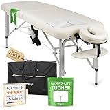 HABYS Vera Massageliege klappbar aus Aluminium mit 2 Zonen, 185 × 60 cm, ergonomische Mobile Massagebank mit U-Form, höhenverstellbar bis 250 kg, mit Kopfstütze, Armlehnen und Tragetasche, Weiß